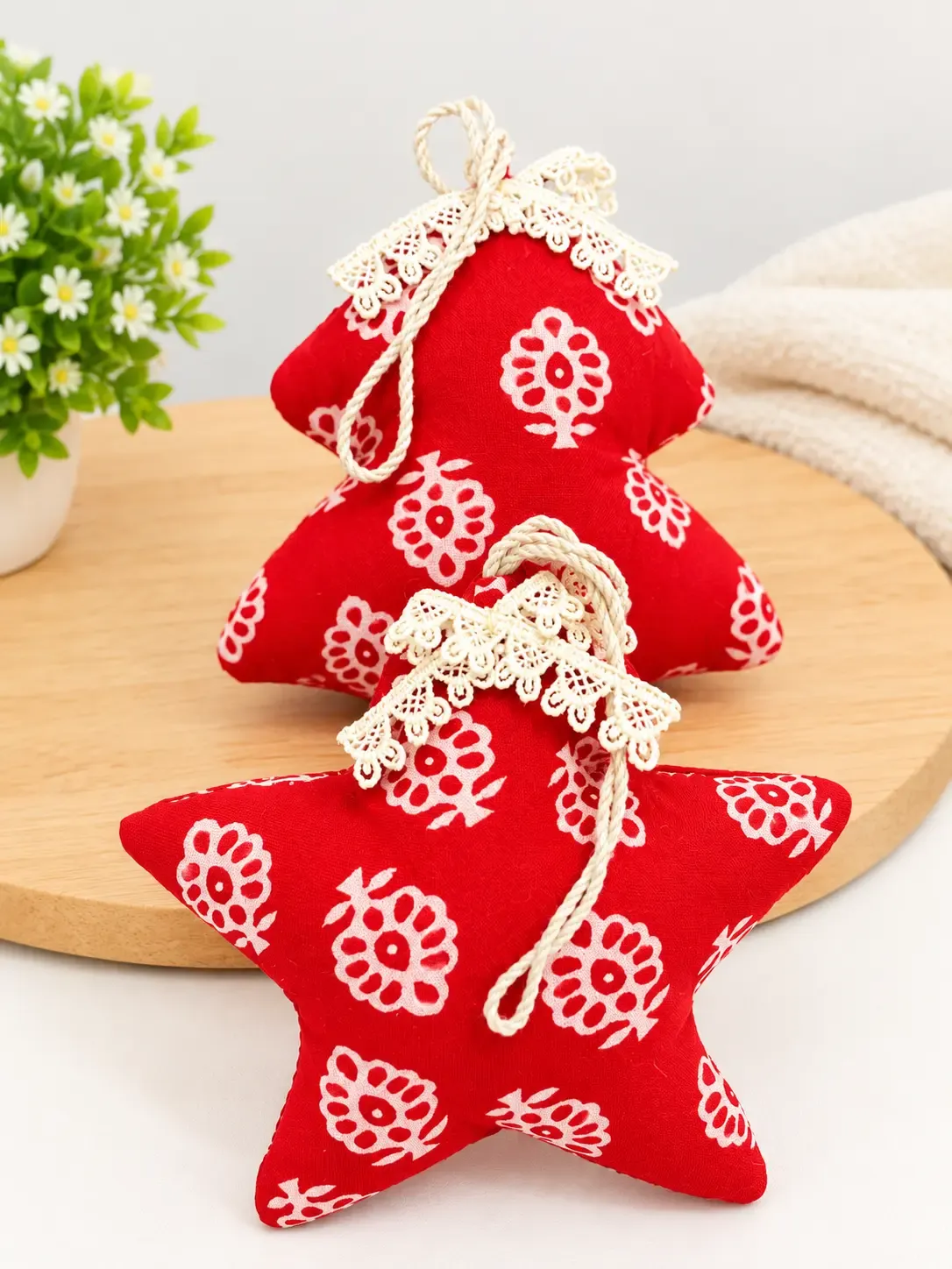 Handmade Printed Fabric Star Hanging Décor – Set of 2