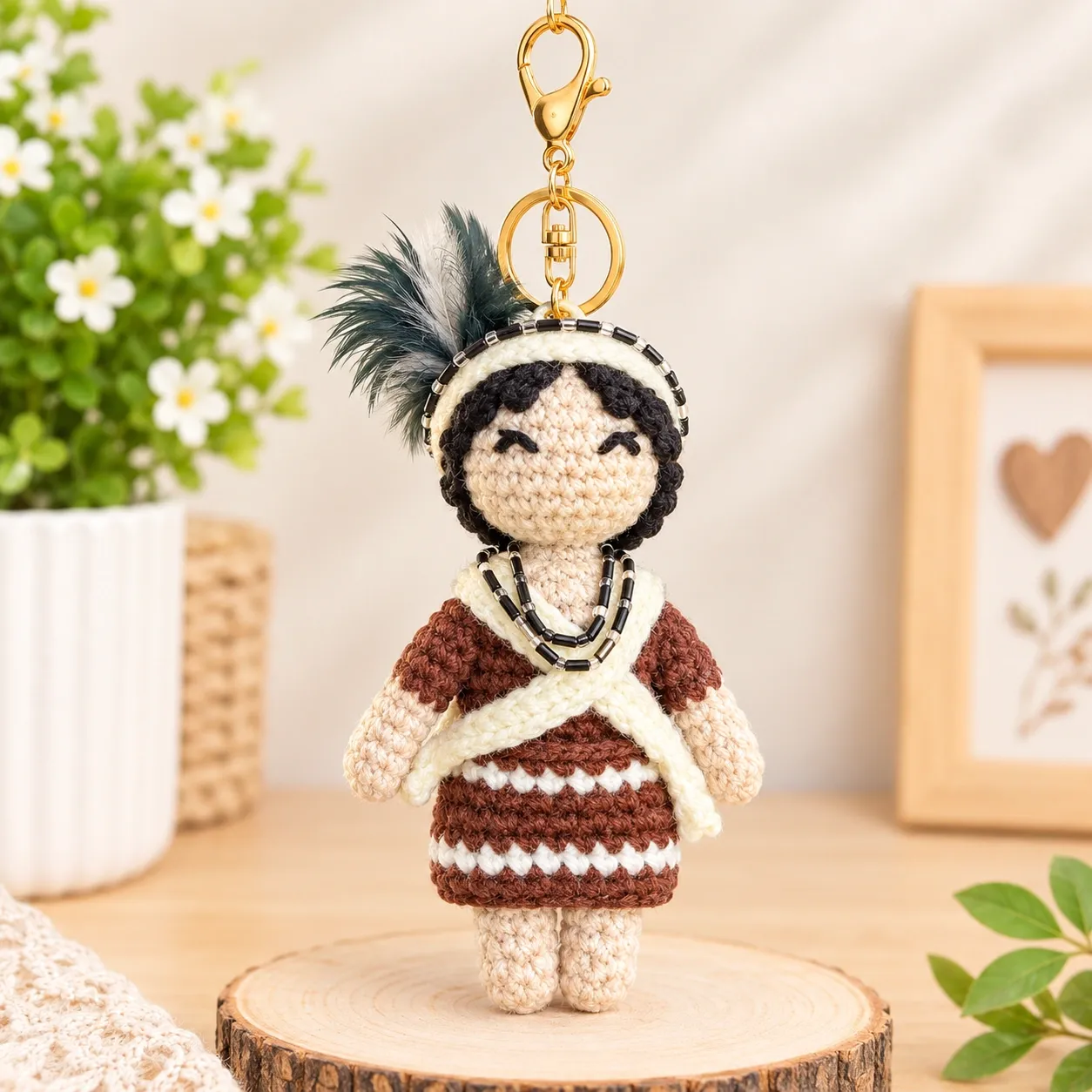 Handmade Traditional Dress Crochet Doll Keychain
