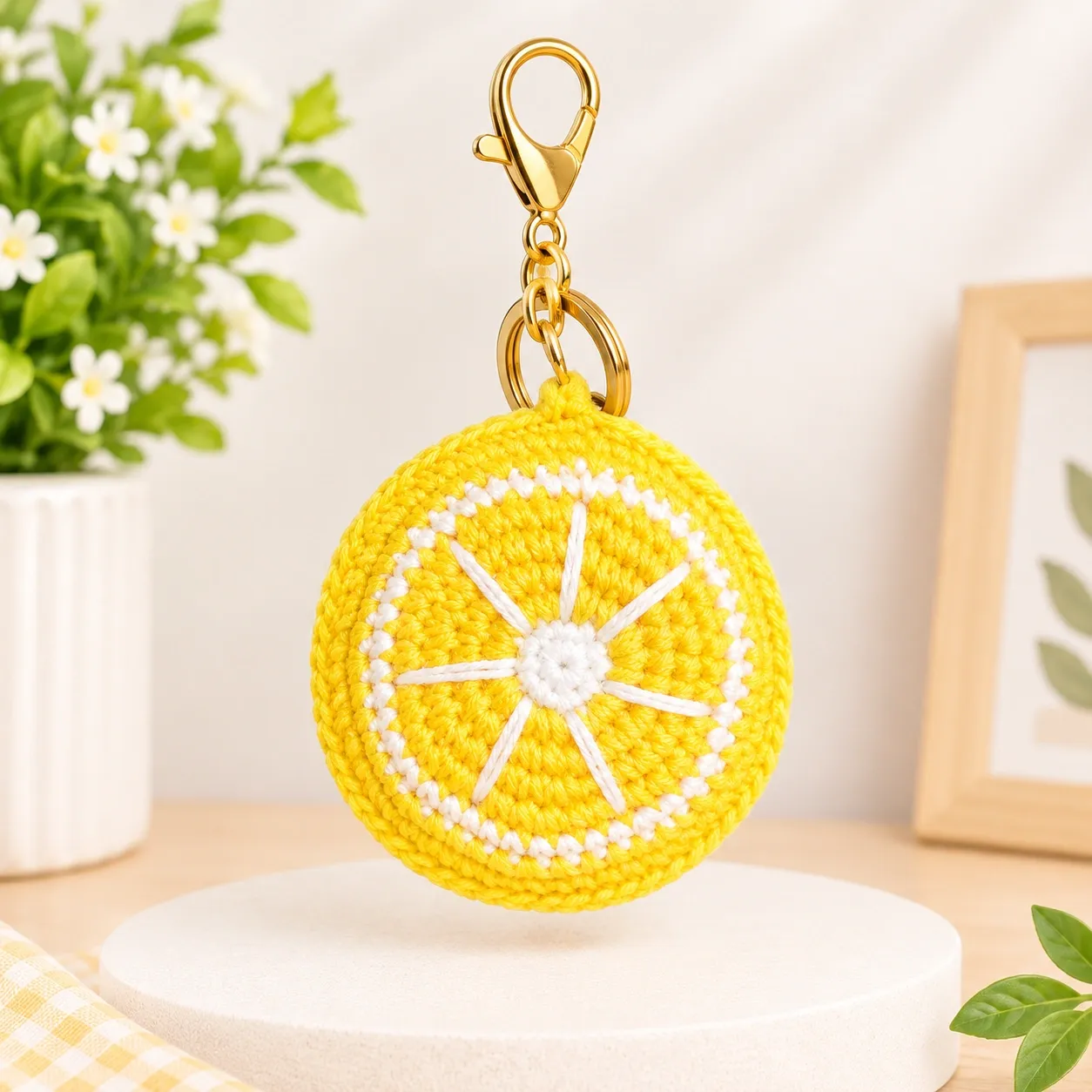 Handmade Crochet Lemon Slice Keychain