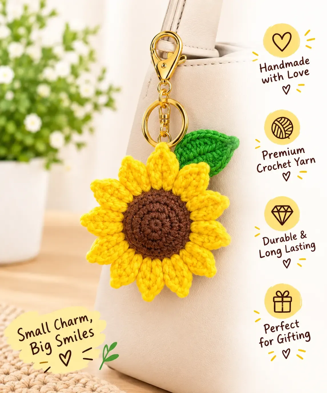 Handmade Sunflower Crochet Keychain