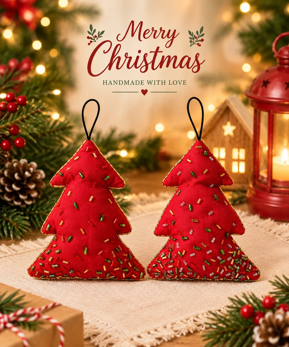 Handmade Beaded Christmas Tree Hanging Ornament