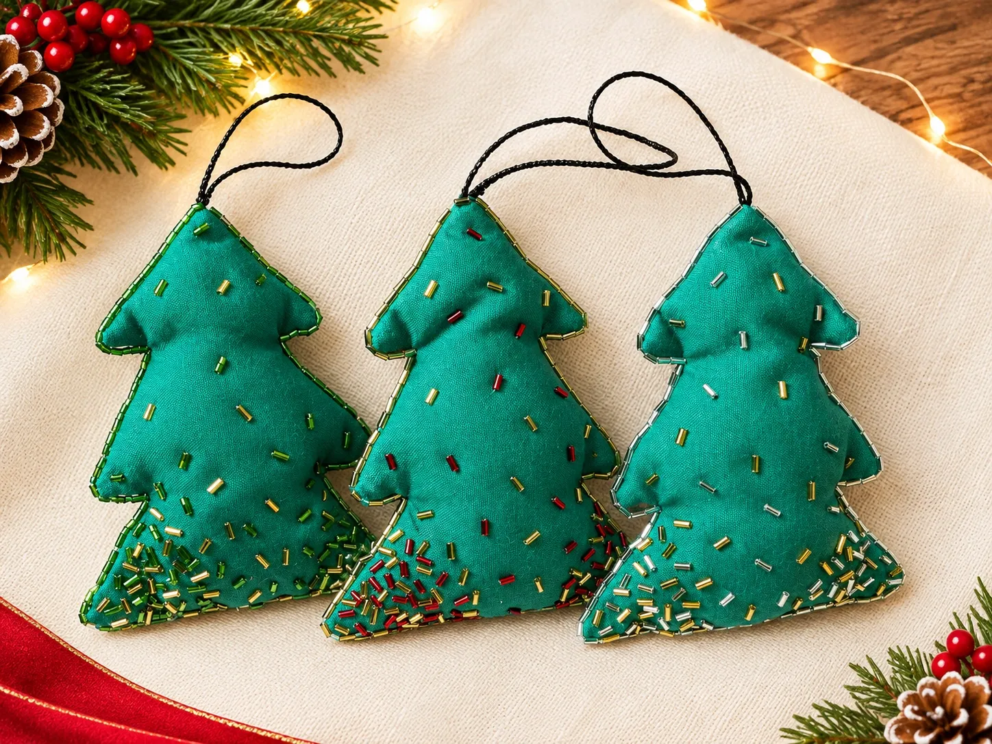 Handmade Beaded Christmas Tree Hanging Ornament - Image 2
