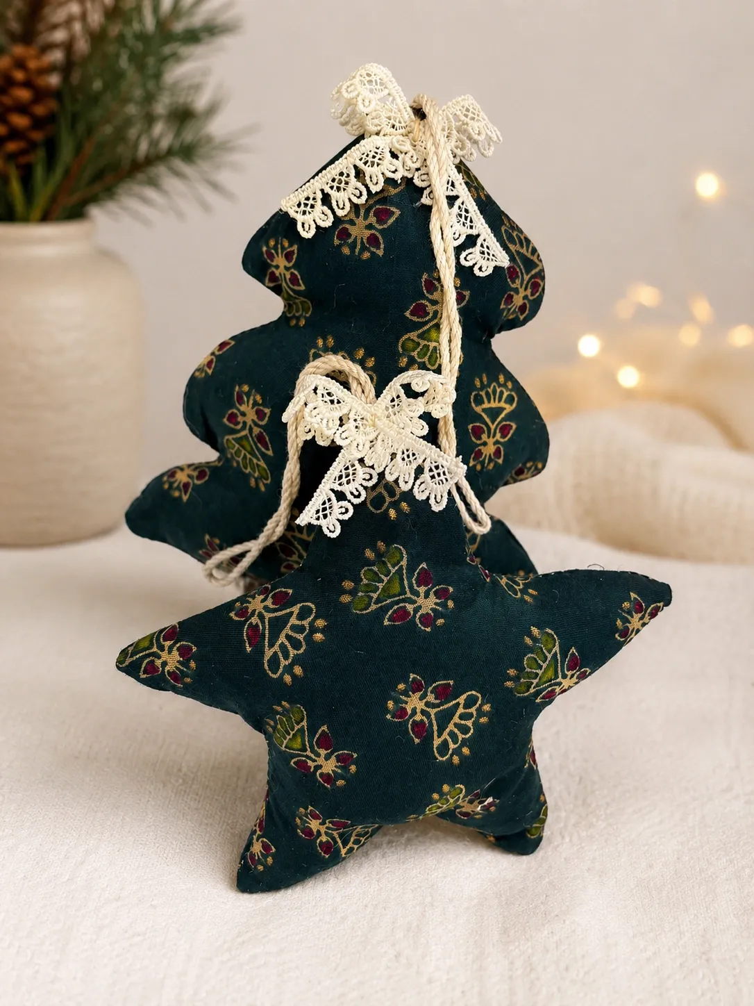 Handmade Printed Fabric Star Hanging Décor – Set of 2 - Image 2