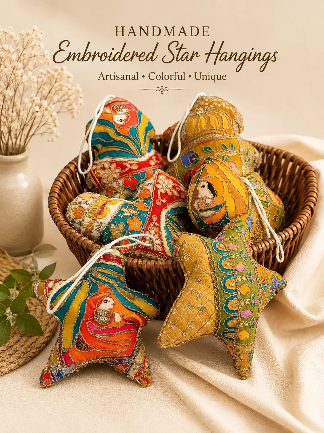 Handcrafted Brocket Silk Star Hanging