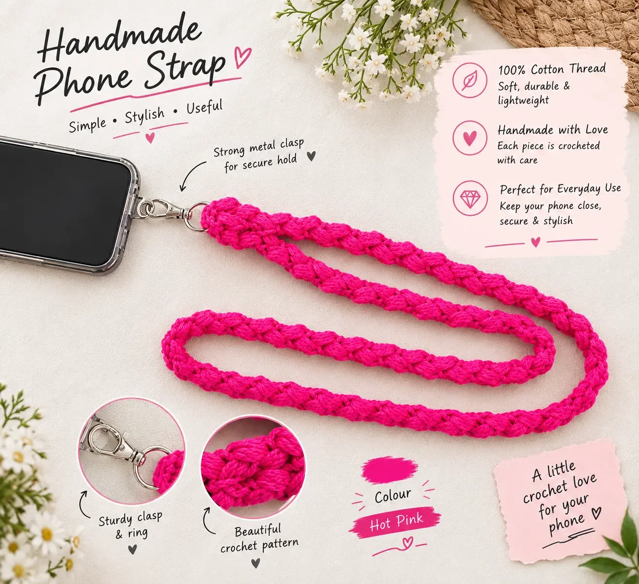 Handmade Crochet Phone Strap  - Image 1
