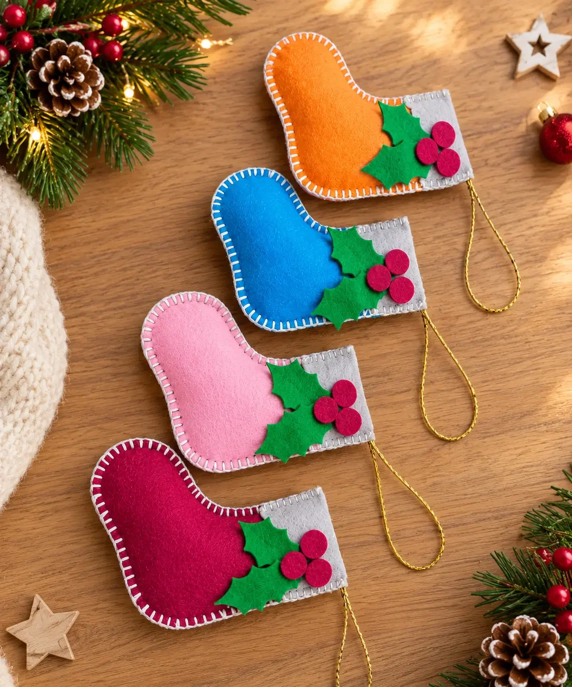 Handmade Blue Felt Christmas Stocking Ornament