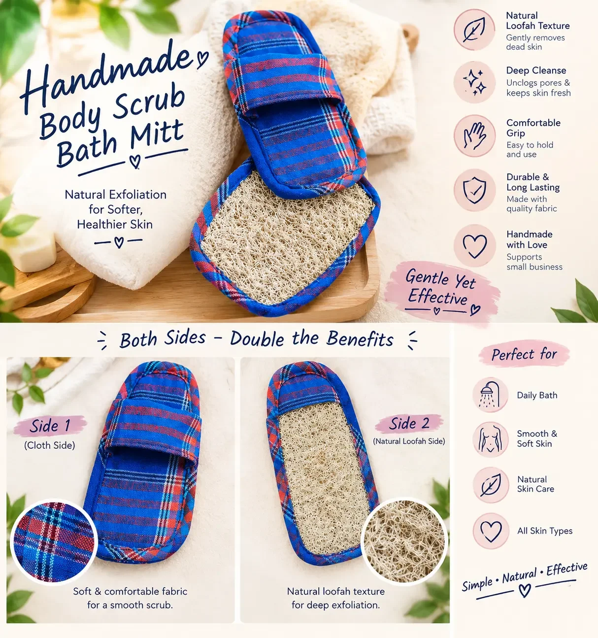  Handmade Dual-Sided Loofah Bath Mitt