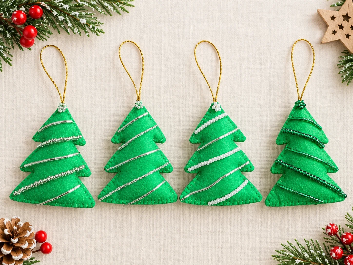 Handmade Felt Christmas Tree Ornaments – Set of 4 - Image 1