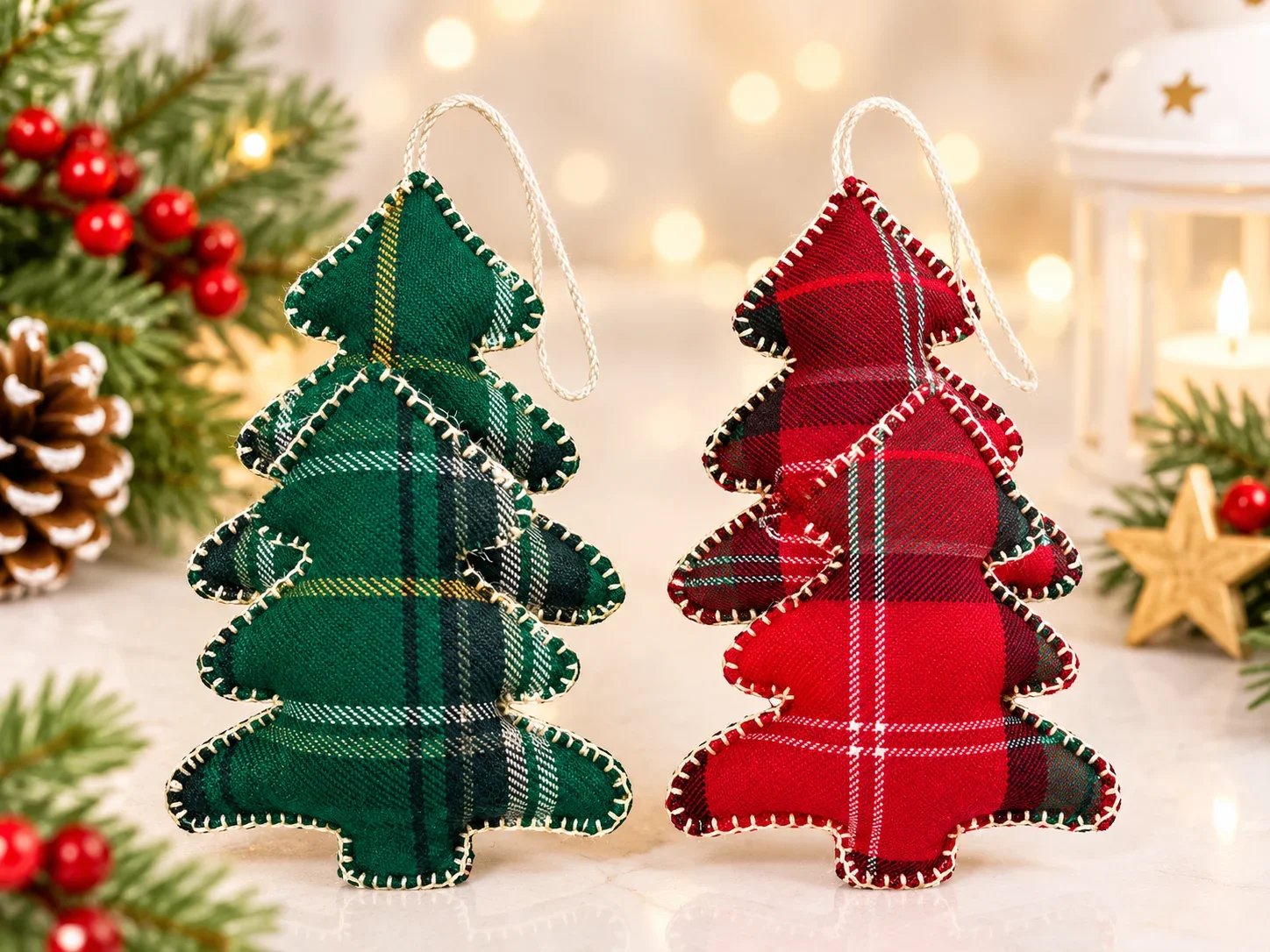 Handmade Tartan Christmas Tree Ornaments