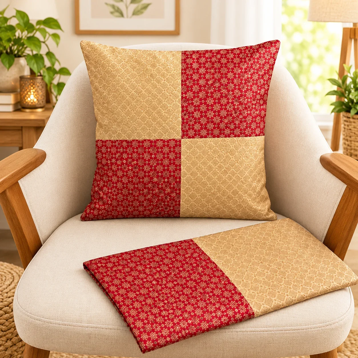 Handcrafted Brocade Patchwork Cushion Cover - Image 2