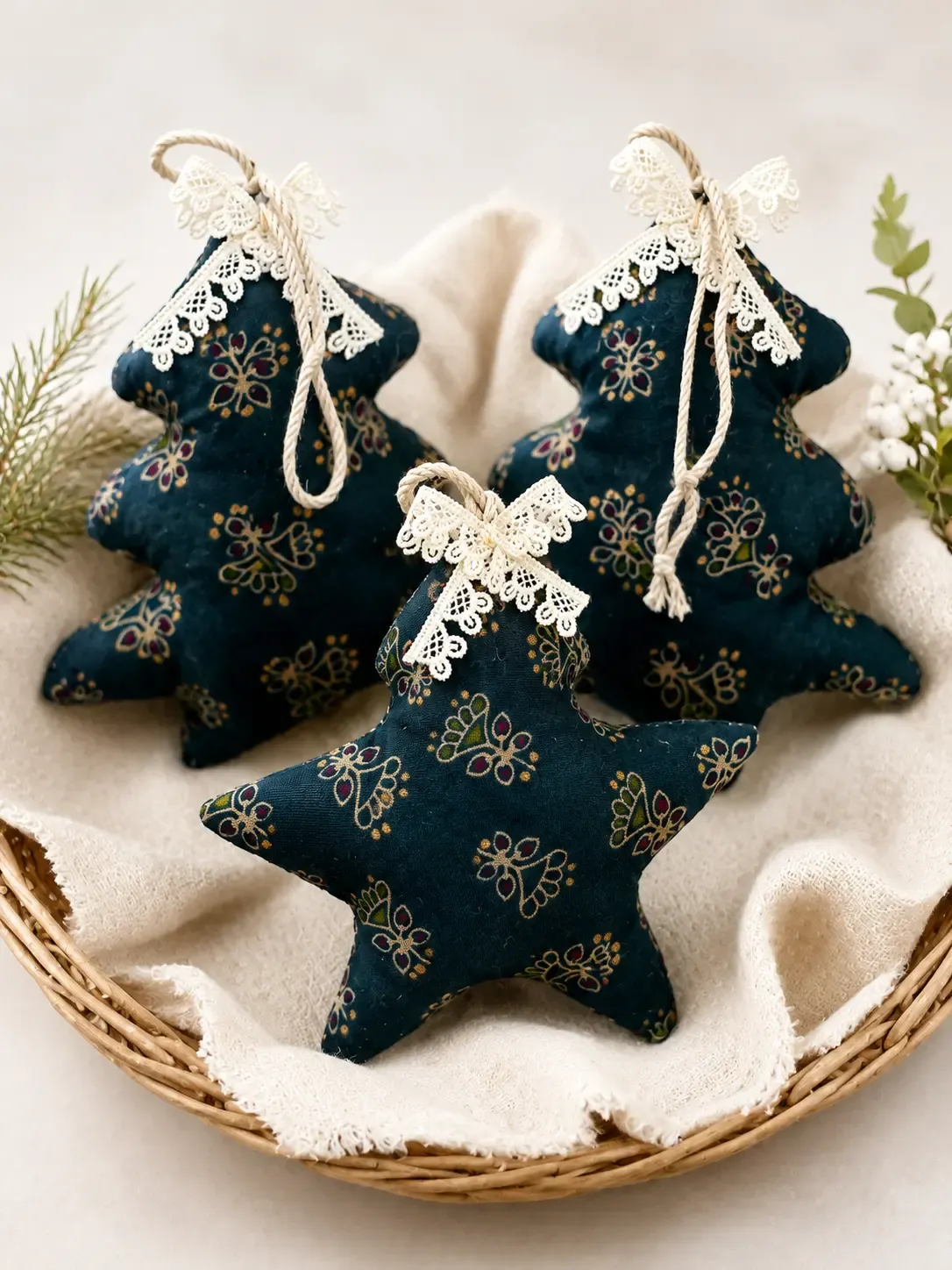 Trio Fabric Tree Ornament Set