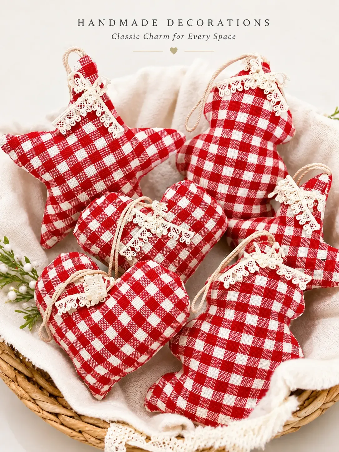 Gingham Fabric Ornament Set